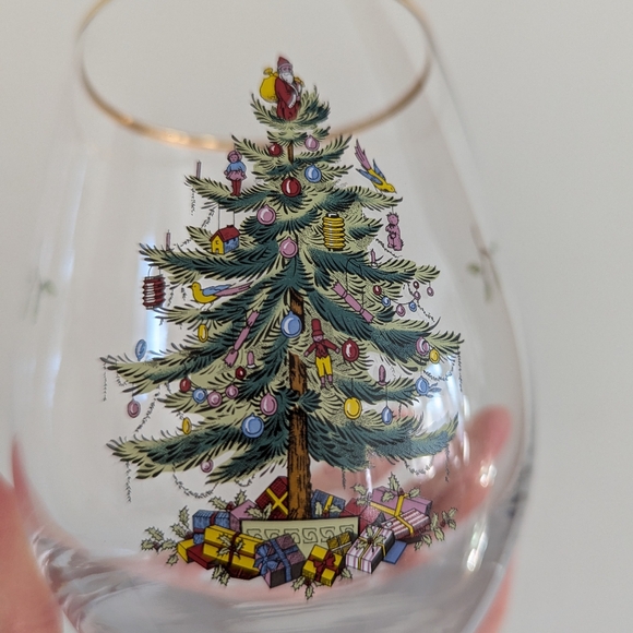 NWT set of 2 Spode Christmas tree stemless wine glasses - Picture 4 of 12